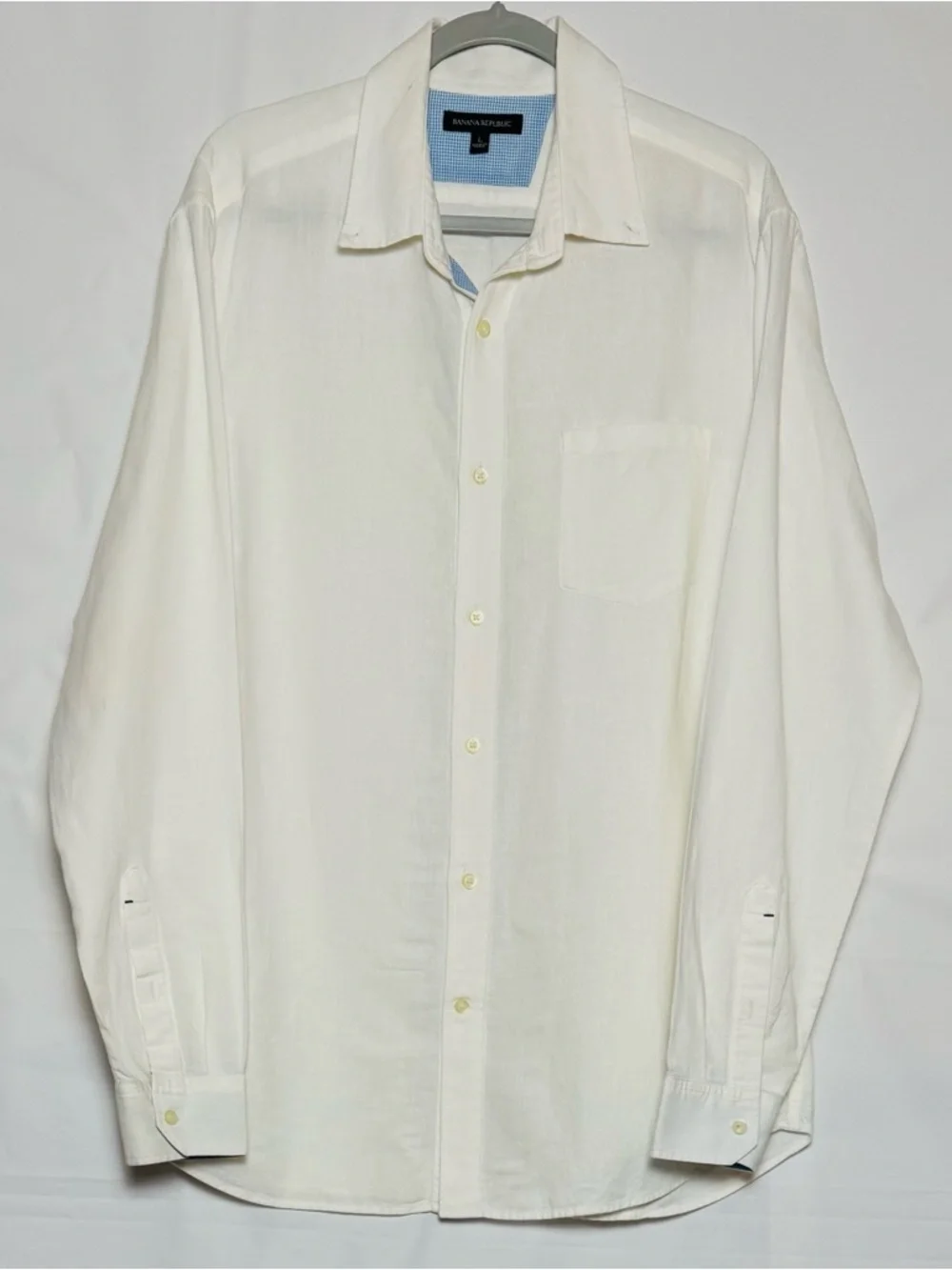 Banana Republic Men's Cream Long-Sleeve Linen, & Cotton Button Shirt, L. NWOT